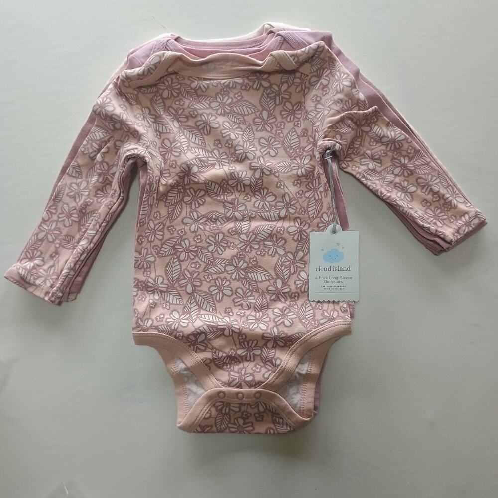 New Cloud Island Baby Bodysuits 4-Pack Pink & Floral 18M - Picture 4 of 7